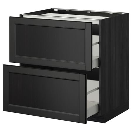 Напольный шкаф, 2 фронтальных панели, 3 ящика МЕТОД / МАКСИМЕРА, черный, Лаксарби черно-коричневый