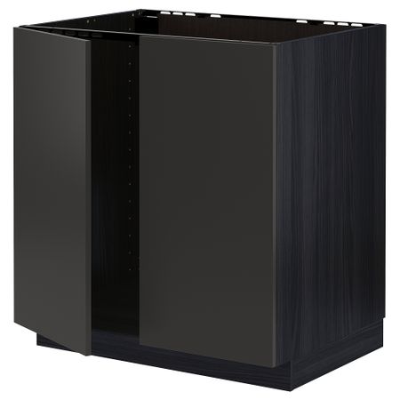 Напольный шкаф для мойки + 2 двери, черный, Nickebo матовый антрацит, 80x60 см IKEA METOD МЕТОД 494.990.45