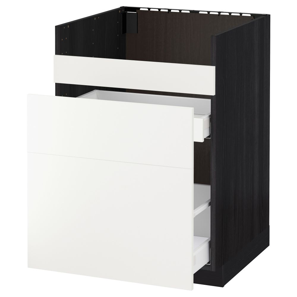 Напольный шкаф под мойку ДУМШЁ, 3 фасада, 2 ящика МЕТОД / МАКСИМЕРА, черный, Хэггеби белый - схема-чертеж с размерами