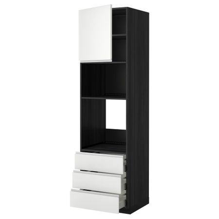 Высокий шкаф для духовки/СВЧ дверца, 3 ящика МЕТОД / МАКСИМЕРА, черный, Нодста белый