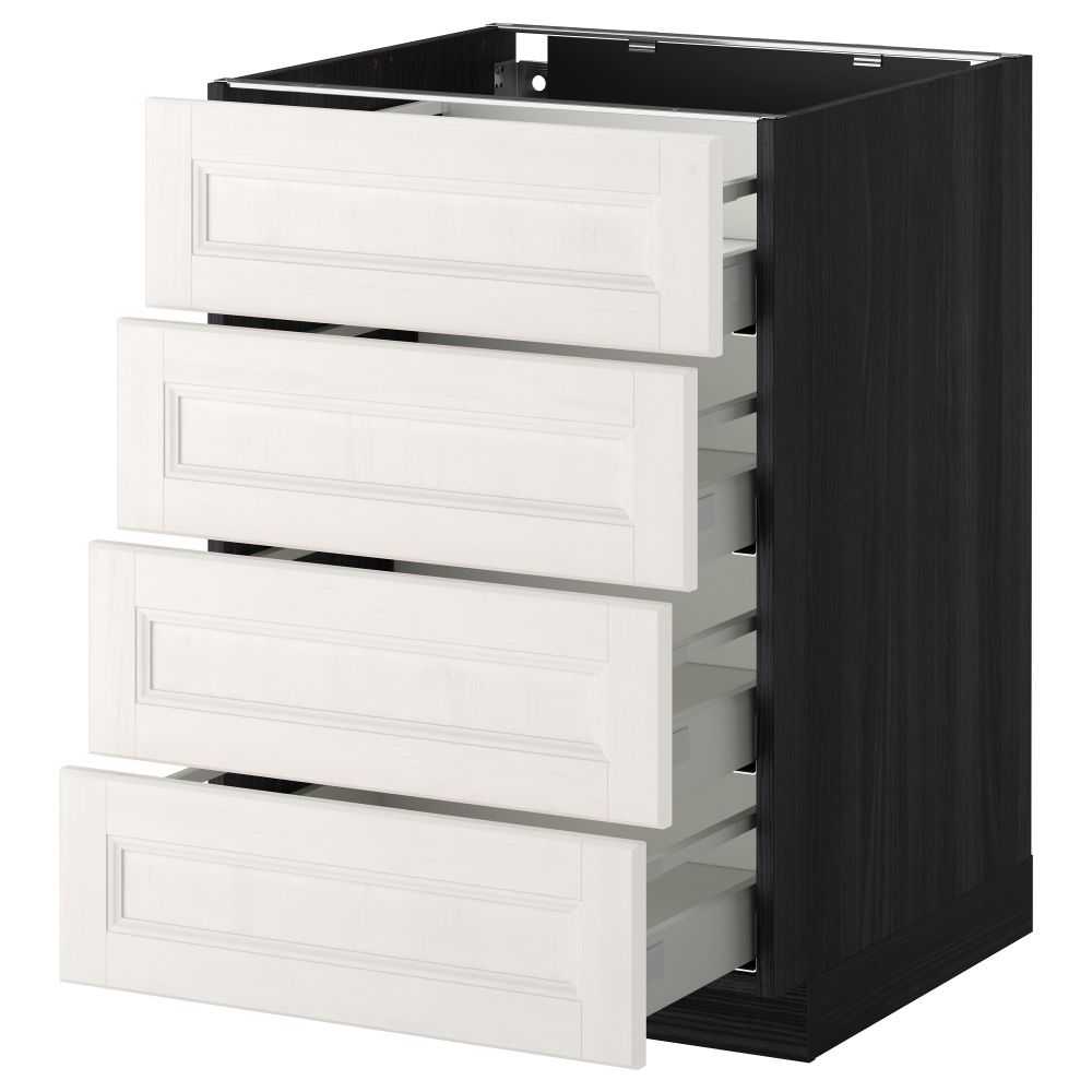 Напольный шкаф 4 фронтальных панели, 4 ящика МЕТОД / МАКСИМЕРА, черный, Лаксарби белый - схема-чертеж с размерами