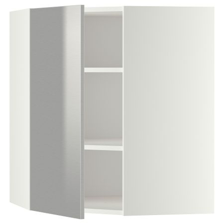 Угловой навесной шкаф с полками МЕТОД, белый, Гревста нержавеющ сталь