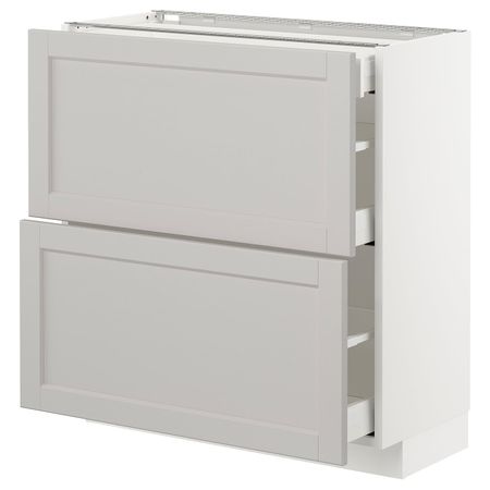 Напольный шкаф/2фасада/3ящика, белый/Лерхюттан светло-серый 80x37 см IKEA METOD МЕТОД / MAXIMERA МАКСИМЕРА 792.730.97