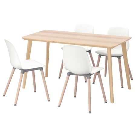 Стол и 4 стула ЛИСАБО / ЛЕЙФ-АРНЕ, ясеневый шпон, белый (140x78 см)