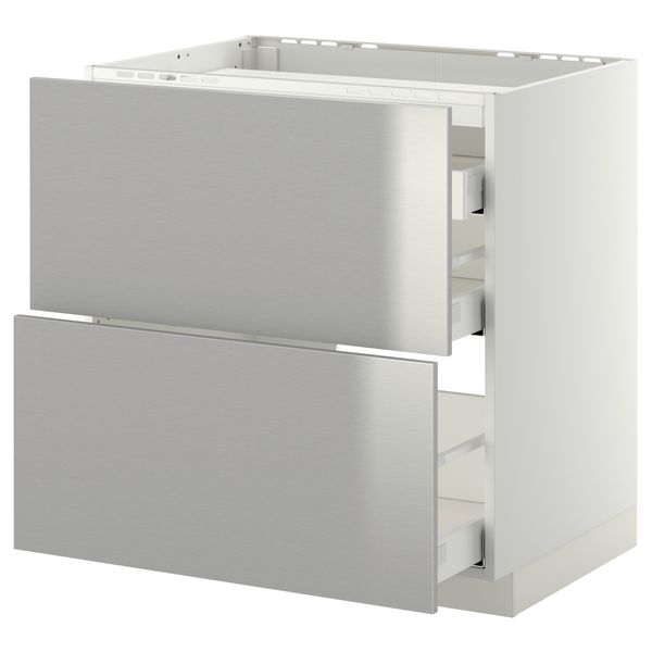 Напольный шкаф, 2 фронтальных панели, 3 ящика МЕТОД / МАКСИМЕРА, белый, Гревста нержавеющ сталь - схема-чертеж с размерами