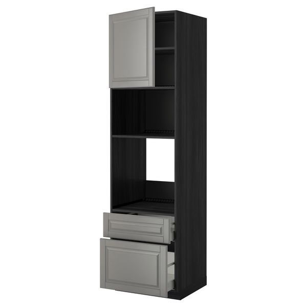 Высокий шкаф для духовки/СВЧ дверца, 2 ящика МЕТОД / МАКСИМЕРА, черный, Будбин серый - фото 1