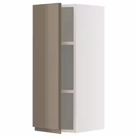 METOD Навесной шкаф с полками - белый/Voxtorp глянцевый темный серо-коричневый 30x80 см