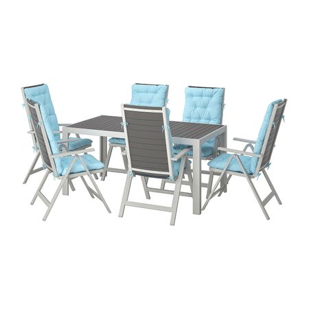 Стол+6кресел,д/сада, темно-серый/Куддарна голубой 156x90 см IKEA SJÄLLAND ШЭЛЛАНД 392.919.13