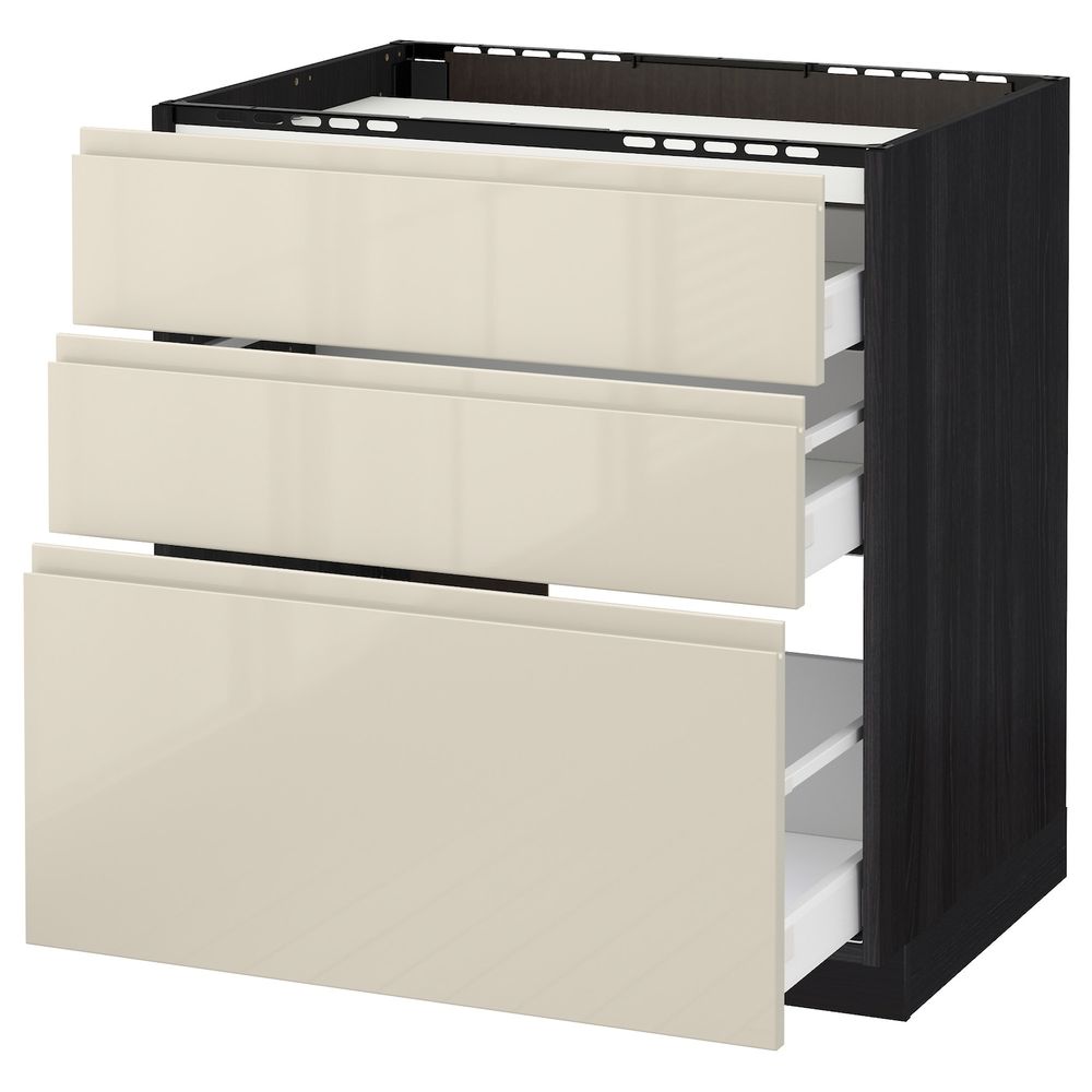 Напольный шкаф, 3 фронтальных панели/3ящика, черный, Воксторп глянцевый светло-бежевый 80x60 см IKEA МЕТОД 892.383.86 - схема-чертеж с размерами