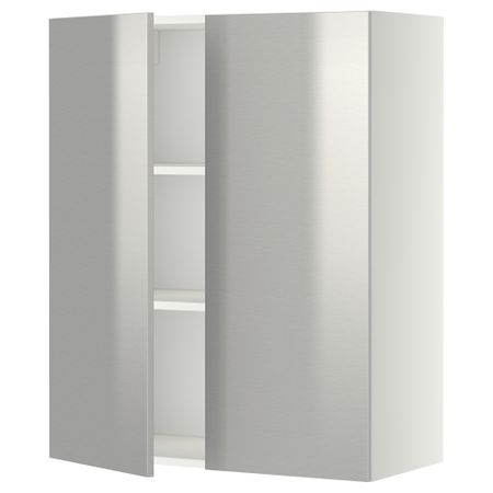 Навесной шкаф с полками, 2 дверцы МЕТОД, белый, Гревста нержавеющ сталь