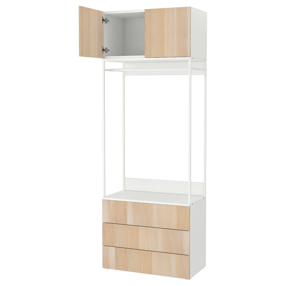 Гардероб 2-дверный + 3 ящика, белый/Скрова под беленый дуб 80x42x221 см IKEA OPPHUS ОПХУС 594.880.08 - фото 1