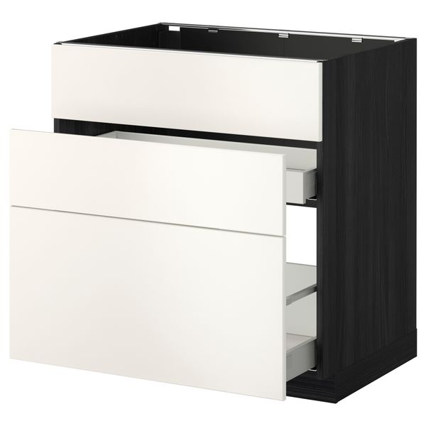 Напольный шкаф под мойку + 3 фронтальных панели, 2 ящика МЕТОД / МАКСИМЕРА, черный, Веддинге белый - схема-чертеж с размерами