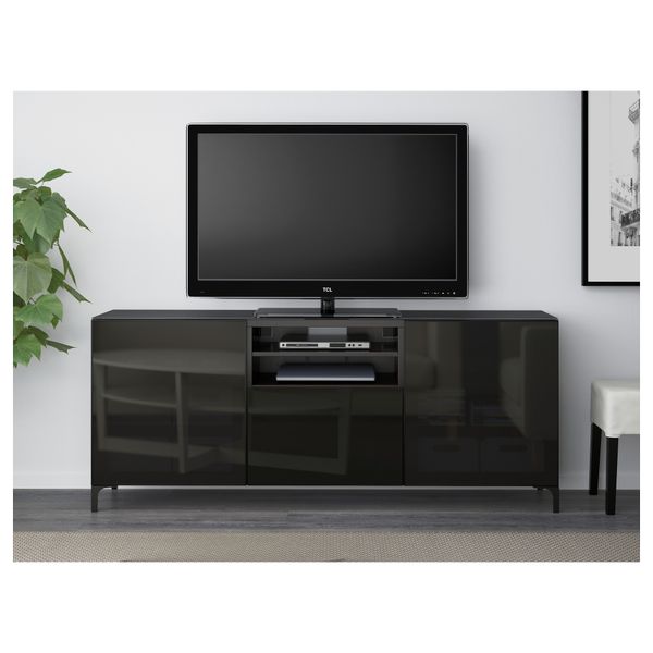 Тумба под ТВ БЕСТО, черно-коричневый, Сельсвикен глянцевый/черный дымчатое стекло (180x40x74 см) - фото 2