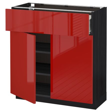 Напольный шкаф + ящик, 2 дверцы МЕТОД / ФОРВАРА, черный, Рингульт красный