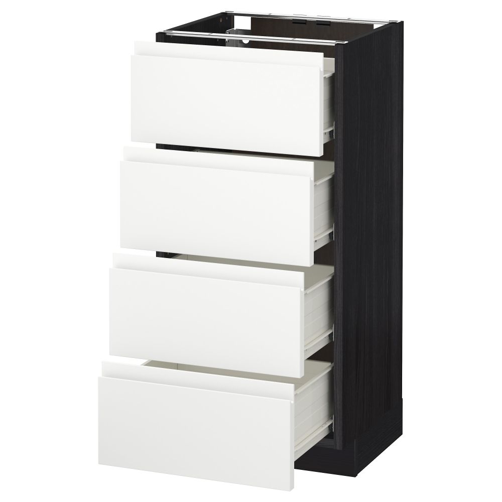 Напольный шкаф 4 фронтальных панели, 4 ящика МЕТОД / ФОРВАРА, черный, Воксторп белый - схема-чертеж с размерами