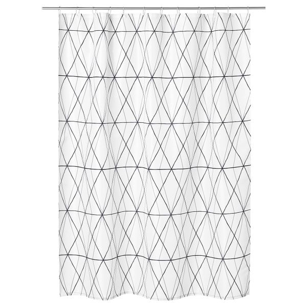 Штора для ванной, белый черный, серый, 180x200 см IKEA ФЁЛЬЙАРЕН 603.490.16 - фото 1