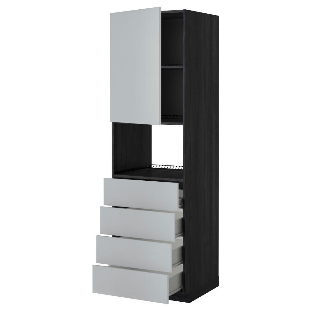 Высокий шкаф для духовки, дверца, 4 ящика МЕТОД / ФОРВАРА, черный, Веддинге серый - фото 1
