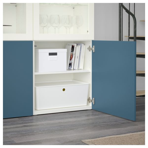 Комбинация для хранения со стеклянными дверцами БЕСТО, белый Вальвикен, темно-синий прозрачное стекло - схема-чертеж с размерами