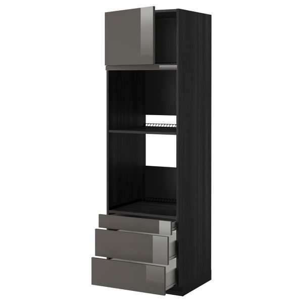 Высокий шкаф для духовки комбинированный, духовка + дверца, 3 ящика МЕТОД / ФОРВАРА, черный, Рингульт серый - фото 1