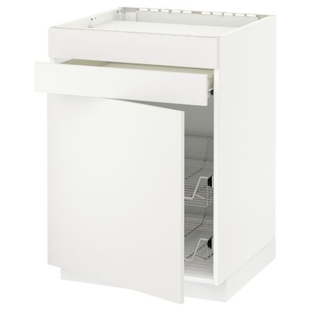 Напольный шкаф для варочной панели, ящик, 2 проволочных корзины МЕТОД / ФОРВАРА, белый, Хэггеби белый (60x60 см)
