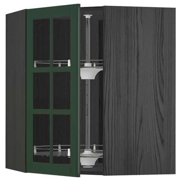 Угловой навесной шкаф с вращающейся секция, стеклянная дв, черный/Будбин темно-зеленый 68x80 см IKEA МЕТОД 493.134.05 - схема-чертеж с размерами