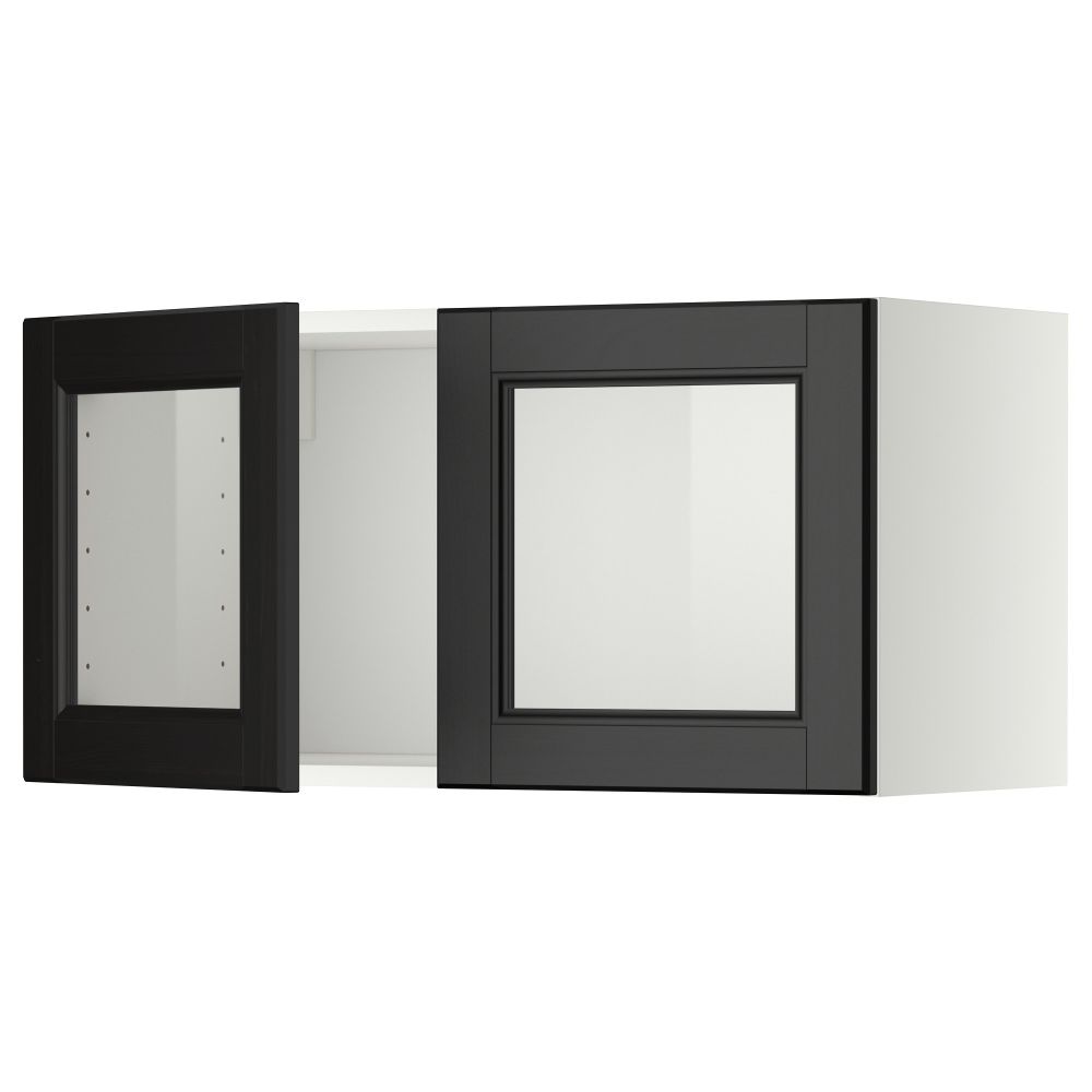 Навесной шкаф с 2 стеклянная дверями МЕТОД, белый, Лаксарби черно-коричневый (80x40 см) - схема-чертеж с размерами