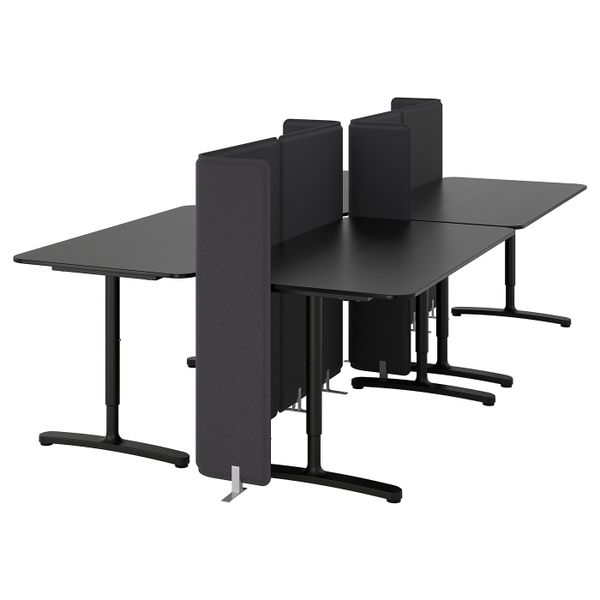 Стол с экраном, ясеневый шпон, черная морилка, черный 320x160 120 см IKEA БЕКАНТ 692.882.02 - фото 1
