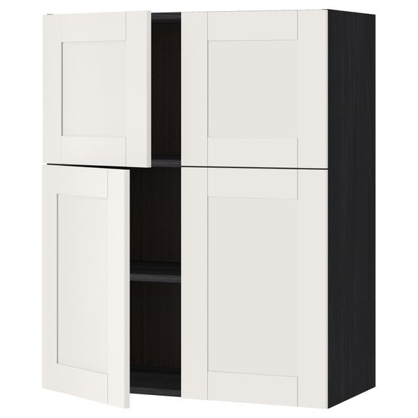 Навесной шкаф с полками, 4 дверцы МЕТОД, черный, Сэведаль белый (80x100 см) - схема-чертеж с размерами