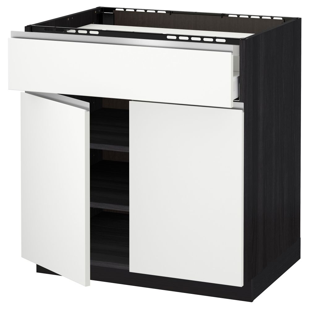 Напольный шкаф для варочной панели, ящик, полка, 2 дверцы МЕТОД / МАКСИМЕРА, черный, Нодста белый - схема-чертеж с размерами