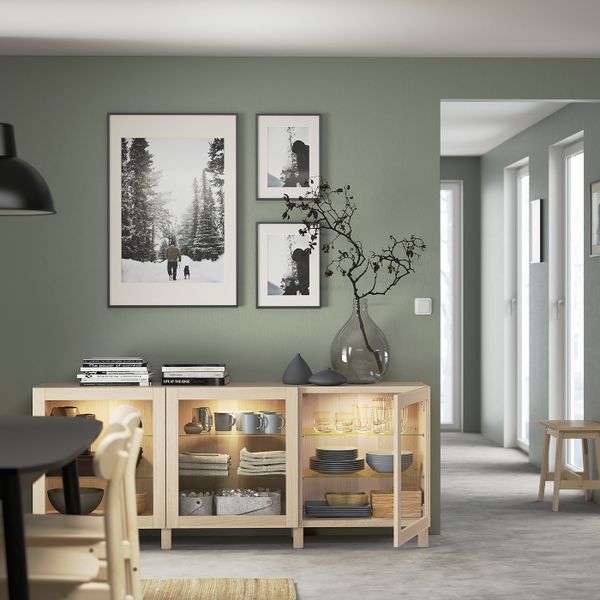 Комбинация для хранения с дверцами, под беленый дуб/синдвик/стуббарп под беленый дуб, прозрачное стелко 180x42x74 см IKEA BESTÅ - фото 2