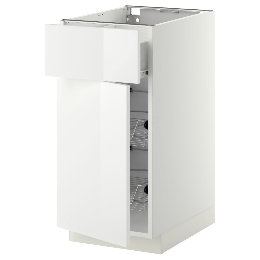 Напольный шкаф с проволочной корзиной, ящиком, дверью МЕТОД / ФОРВАРА, белый, Рингульт белый - схема-чертеж с размерами