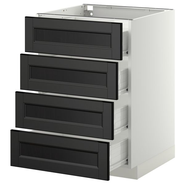 Напольный шкаф 4 фронтальных панели, 4 ящика МЕТОД / ФОРВАРА, белый, Лаксарби черно-коричневый - схема-чертеж с размерами
