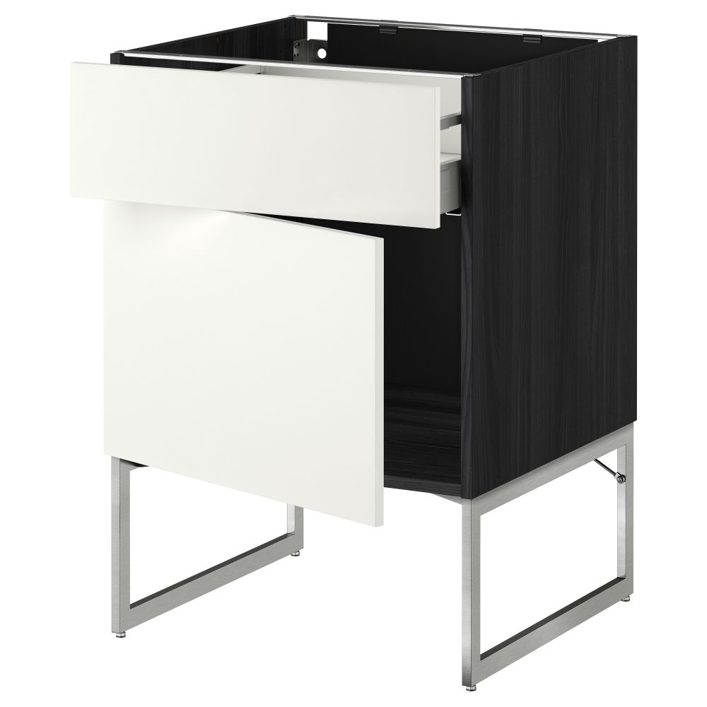 Напольный шкаф с ящиком, дверью МЕТОД / МАКСИМЕРА, черный, Хэггеби белый - схема-чертеж с размерами