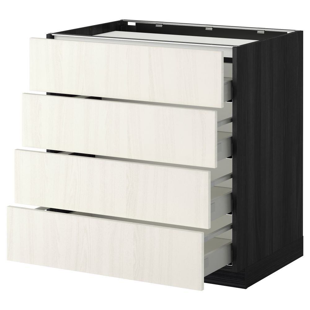 Напольный шкаф, 4 фронтальных панели, 4 ящика МЕТОД / МАКСИМЕРА, черный, Росдаль белый - схема-чертеж с размерами