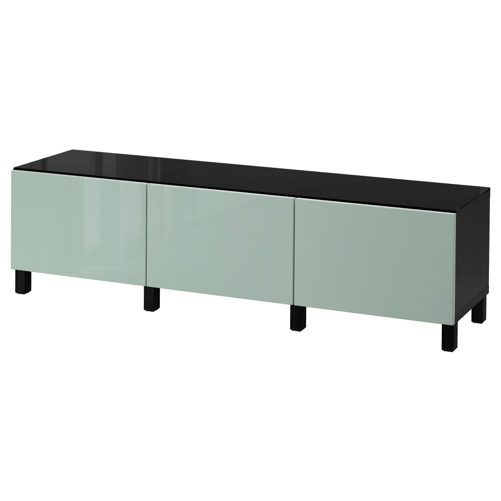 Комбинация для хранения с ящиками БЕСТО, черно-коричневый, Сельсвикен глянцевый/серо-зеленый светлый (180x40x48 см) - фото 1