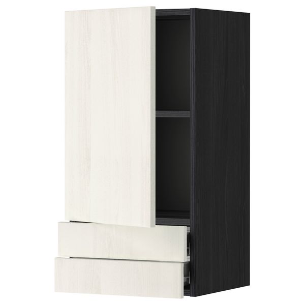 Навесной шкаф с дверцей, 2 ящика МЕТОД / ФОРВАРА, черный, Росдаль белый - схема-чертеж с размерами