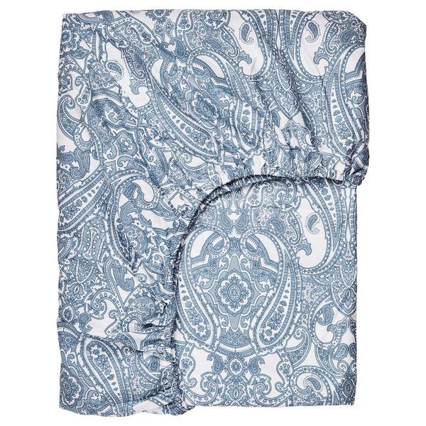 Простыня натяжная, белый, синий 90x200 см IKEA JÄTTEVALLMO ЙЭТТЕВАЛЛМО 004.366.05 - фото 1