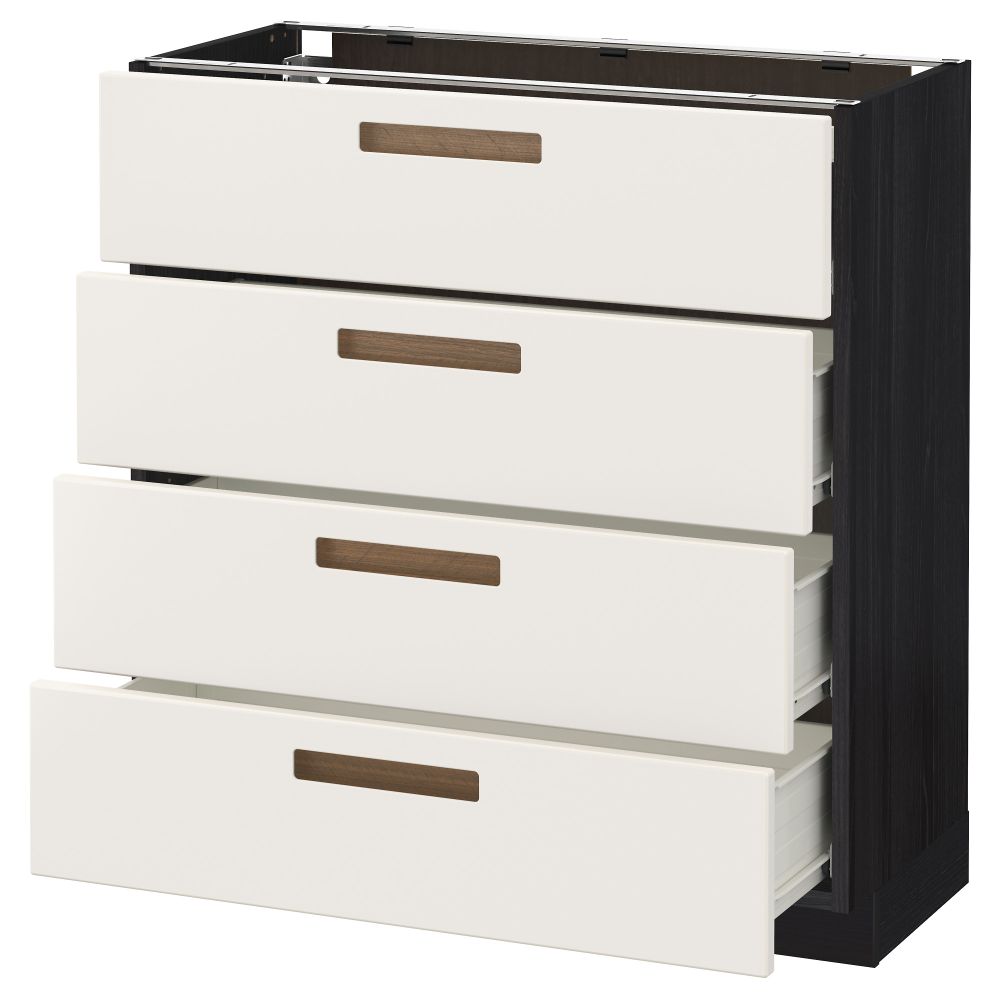 Напольный шкаф 4 фронтальных панели/4 ящика МЕТОД / ФОРВАРА, черный, Мэрста белый - схема-чертеж с размерами