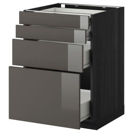 Напольный шкаф 4 фронтальных панели, 4 ящика МЕТОД / ФОРВАРА, черный, Рингульт серый