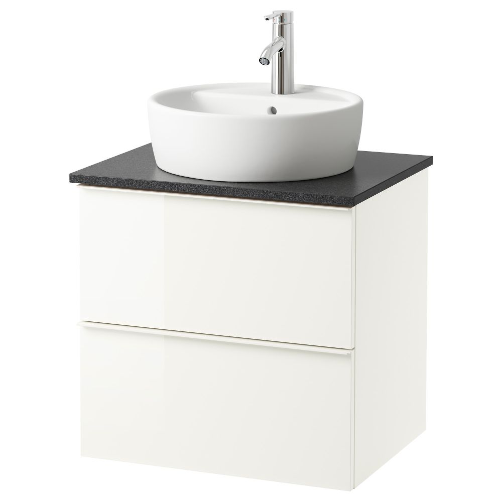 Шкаф п-раковину/столешн45/раковина ГОДМОРГОН/АЛДЕРН / ТОРНВИКЕН, глянцевый белый, черный (62x49x74 см) - схема-чертеж с размерами