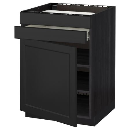 Напольный шкаф для варочной панели, доводчик, 2 фасада, 1 ящик МЕТОД / ФОРВАРА, черный, Лаксарби черно-коричневый (60x60 см)