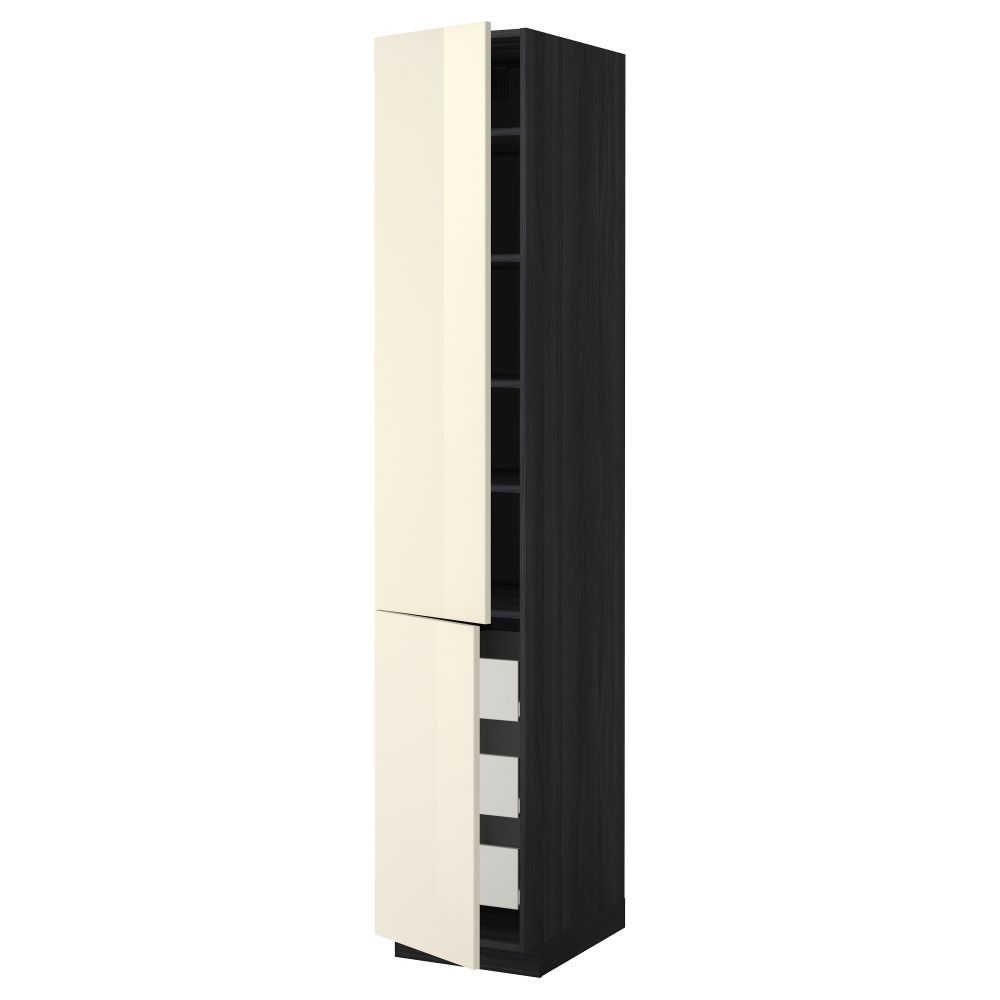 Высокий шкаф + полки, 3 ящика, 2 дверцы МЕТОД / ФОРВАРА, черный, Рингульт кремовый - схема-чертеж с размерами