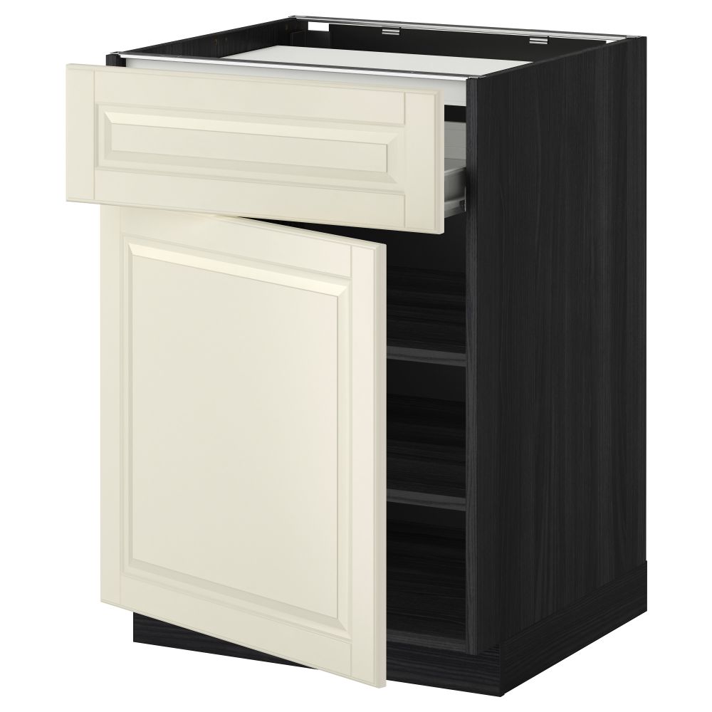 Напольный шкаф для варочной панели, ящик, полка, дверцы МЕТОД / ФОРВАРА, черный, Будбин белый с оттенком (60x60 см) - фото 1