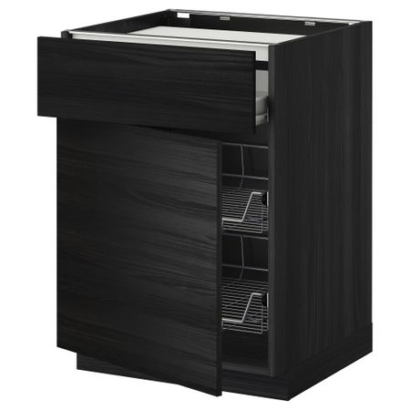 Напольный шкаф для варочной панели, ящик, 2 проволочных корзины МЕТОД / ФОРВАРА, черный, Тингсрид черный (60x60 см)