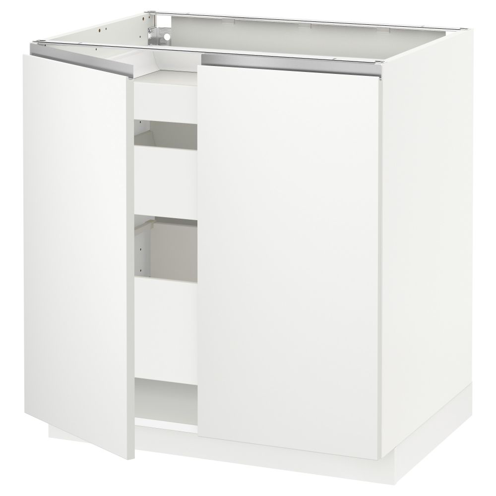 Напольный шкаф с 2 дверцами, 3 ящиками МЕТОД / МАКСИМЕРА, белый, Нодста белый (80x60 см) - схема-чертеж с размерами