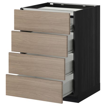 Напольный шкаф, 4 фронтальных панели, 4 ящика МЕТОД / ФОРВАРА, черный, Брокхульт светло-серый