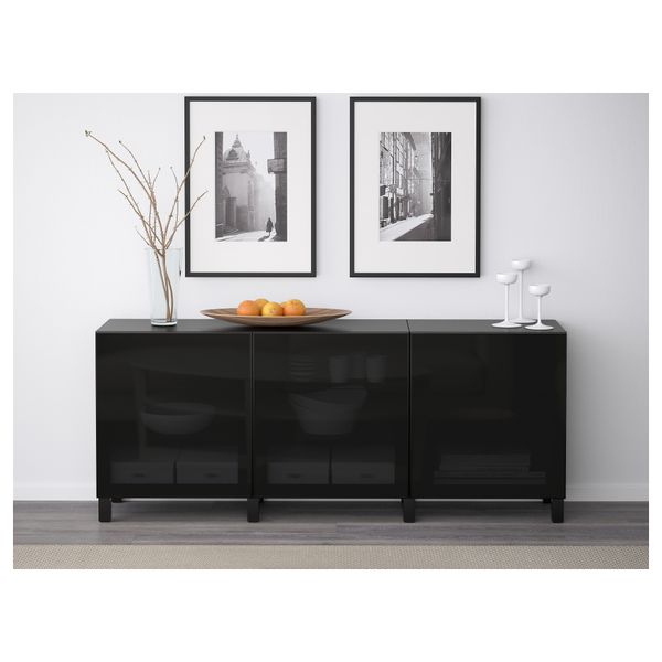 Комбинация для хранения с дверцами БЕСТО, черно-коричневый, Глассвик черный/дымчатое стекло (180x40x74 см) - схема-чертеж с размерами