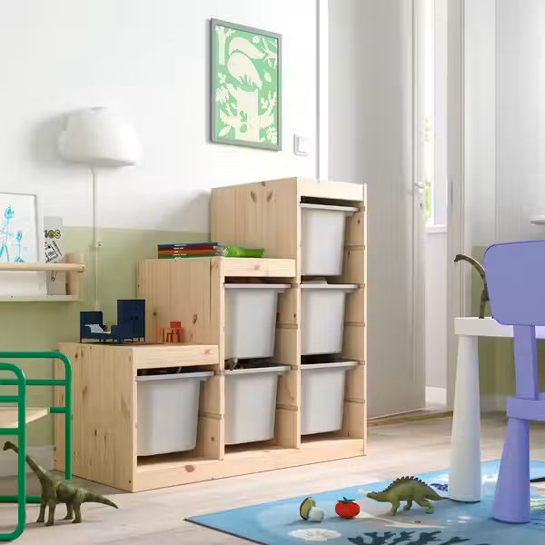 TROFAST Комбинация д/хранения+контейнеры - светлая беленая сосна/серый 94x44x91 см - фото 2