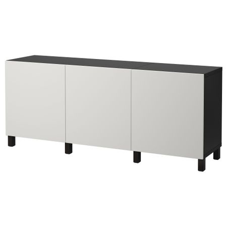 Комбинация для хранения с дверцами БЕСТО, черно-коричневый, Лаппвикен светло-серый (180x40x74 см)