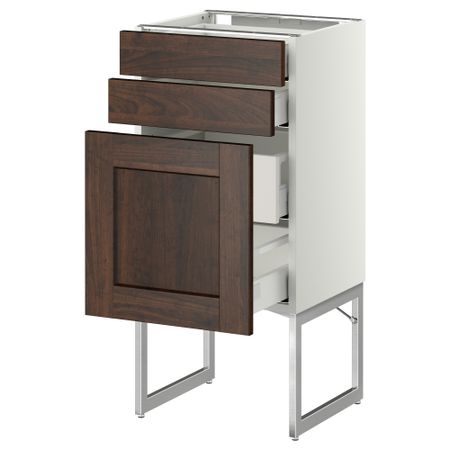 Напольный шкаф 3 фронтальных панели, 2 нижних, 2 средних ящика МЕТОД / МАКСИМЕРА, белый, Эдсерум коричневый